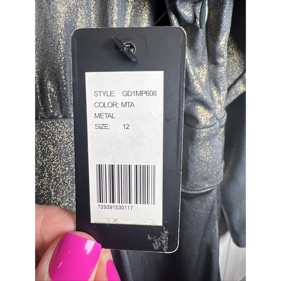 Guess Dolman Sleeve V-neck Metallic Stretch Jersey Dress Size 12 NWT - Picture 10 of 14